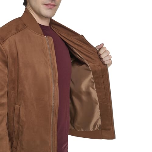 Image of Cole Haan Men's Rib Knit Collar Fully Lined Faux Suede Jacket
