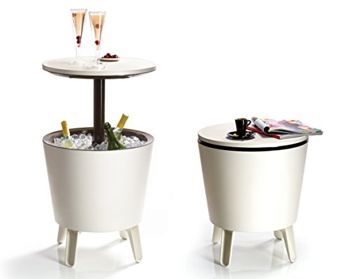 Keter Party Tavolo con Integrato Frigo Portatile, Colore: Crema/Marrone, 49,5 x 49,5 x 57 cm, 962 cbec