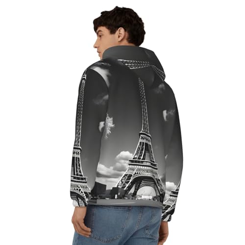 Sweat à capuche doux imprimé Paris Tour Eiffel pull homme style décontracté - 5