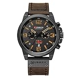 Leather Watches for Men Chronograph Black Casual Waterproof Date Analog Quartz Multifunction Military Watch