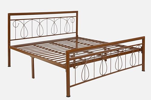 Image of Kovu Metal King Size Bed Without Storage | Wrought Iron Double Bed with Headboard & Footboard | Sturdy Powder Coated Platform Bed King Size Cot for BedroomLivingRoom Brown (75x72)