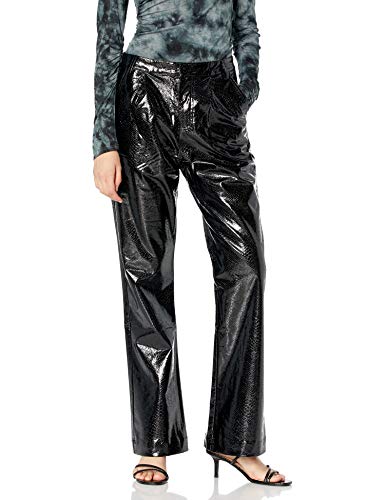 KENDALL + KYLIE Women's Vegan Leather Wide Leg Pant, Black Crocodile, X-Large