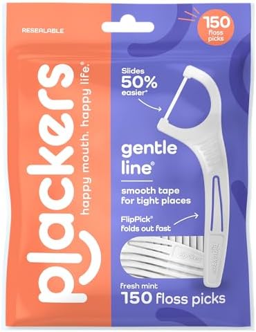 Plackers Gentle Line Floss Picks, Fresh Mint, 150 Count