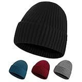 KELOYI Mütze Herren Winter Schwarz Wintermütze Damen Warme Beanie Männer Strickmütze One Size Herrenmütze Mützen Frauen Schwarze Jersey Strick Laufmützen Strickmützen Dünn