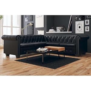 Homgoday Chesterfield-Ecksofa 5 Sitze Kunstleder Schwarz 205x205x73cm Wohnzimmer/Büro Terrassensofas, Gartenmöbel Model243614