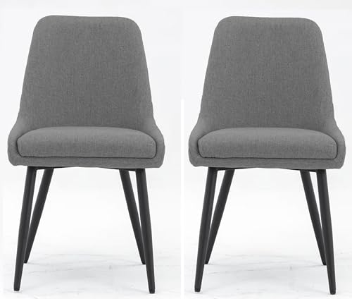 Image of Finch Fox Morris Glam Comfortable Fabric Upholstered Padded Living Room Side Dining Chair for Cafeteria Bedroom, Restaurents, Home, Office with Black Metal Legs in Dark Grey Color (Set of 2)