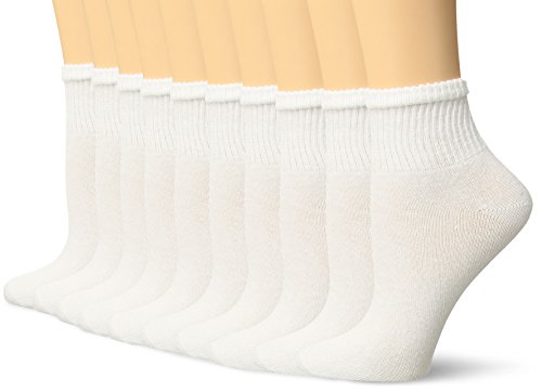 Gildan Women's Flat Knit Ankle Socks, 10 Pairs, white, Shoe Size: 4-10