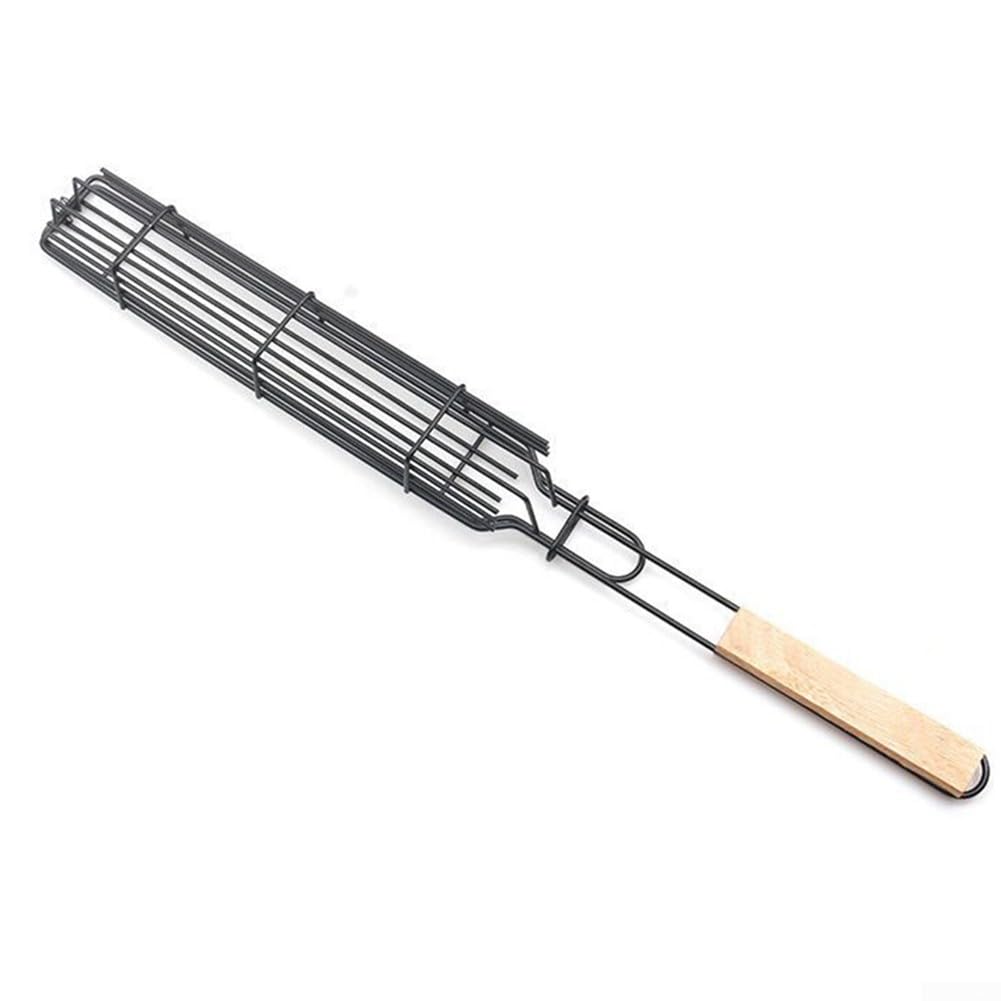Lot de 5 paniers de barbecue avec poignées en bois, cages en maille robuste pour saucisses, viande et légumes