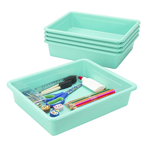 Storex(62522U05C) Letter Size Flat Storage Tray – Organizer Bin for Classroom, Office and Home, Teal, 5-Pack ,10 x 13 x 3 Inches