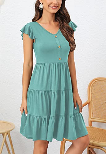 Image of Lamilus Summer Dresses for Women 2026 Ruffle Sleeve V Neck Non-See Through Tiered Babydoll Mini Dress Graduation Beach