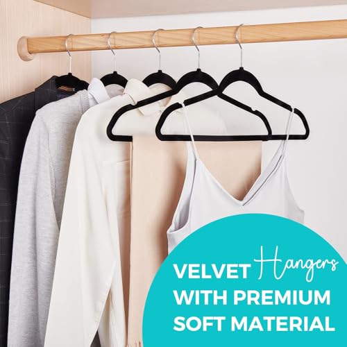 HOUSE-DAY-Premium-Velvet-Hangers-50-Pack-Non-Slip-Flocked-Felt-Hangers-Black-Sturdy-Clothes-Hangers-with-360-Rotatable-Hook-Heavy-Duty-Coat-Hanger-Durable-Slim-Hanger-for-Closet-Space-Saving