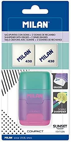 Milan Blister Pack Sunset Purple Compact Sharpener + 2 Replacement Erasers, BYM10451