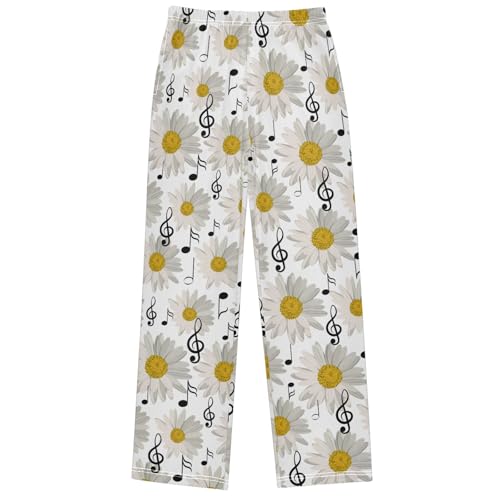 Boy's Pants Music Note Daisy White Jogger Pants Elastic Waist Long Bottoms Trousers with Pockets 6-14 Y