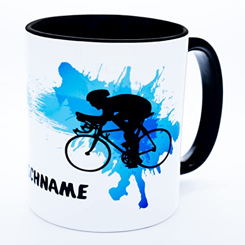 Rennrad Fahrrad Tasse mit Namen personalisiert Radsport Geschenke Fahrradfahrer Becher lustige Geschenkideen für Radfahrer Geschenkartikel Fahrradgeschenk Rennradfahrer Mann Frau Keramik 330 ml
