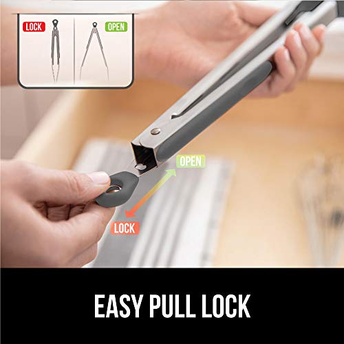 Gorilla Grip Original Grill Tong, 7 Inch Kitchen Locking Tongs, Sturdy and Comfortable Handle Grips, Rust Resistant Stainless Steel, Perfect for Cooking, Grilling and BBQ, Flip Food With Ease, Gray