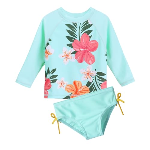 Image of XFGIRLS Girls 2-Piece Swimsuit Long Sleeve Rash Guard Set Toddler 6M-8Y | UPF 50+ blocks 98% UV, Quick-dry, Easy on /off, Bright colors stand out, Machine wash, Breathable, Beach, swim, water park