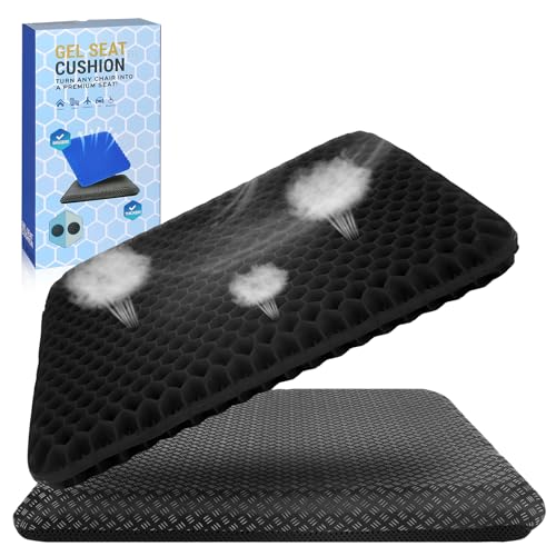BTDZDD cojín de Gel，Asiento de Gel cojin Silla Oficina，Asiento para coxis ortopedico，Ideal para Coche, Oficina y Silla Ruedas (Cojín Negro de Hollín, 47 * 44 * 4)