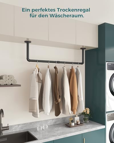 OROPY Industrielle Rohr-Kleiderstange, 92 cm, Wandmontage, abnehmbare Retro-Metall-Kleiderstange, Schwarz (zwei Basen)