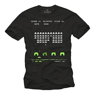 Makaya T-Shirt Geek Homme Space Invaders Noir S-XXXL - Les Beatles, Paul McCartney, John Lennon, RIngo Starr, George Harrison