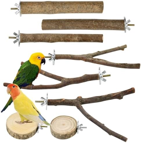8 Pcs Perchas Naturales para Pajaros Perchas de Madera Naturales Tornillos Para Hacer Perchas Naturales para Jaulas Soporte de Percha Para Pájaros Para Ninfas Periquitos Agapornis Con Arandelas