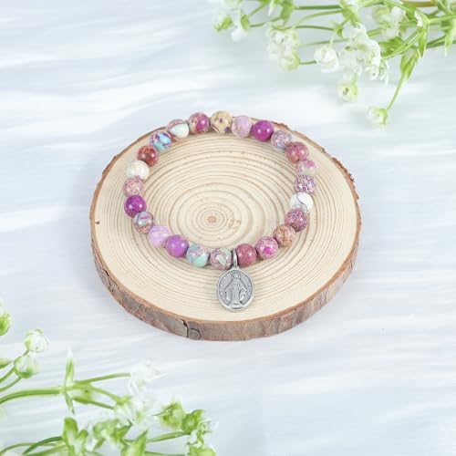 MollyQueen Virgin Mary Rosary Bracelet for Women Catholic Gifts Virgin Mary Bracelet Natural Stone Jewelry Gifts2