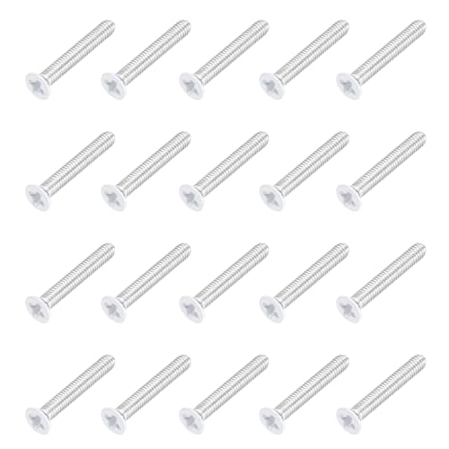 sourcing map M2.5 x 16mm Flat Countersunk Head Machine Screws 304 Stainless Steel Full Thread Phillips Drive Cross Screw for Furniture Connection Electrical Appliances (White, Pack of 20)