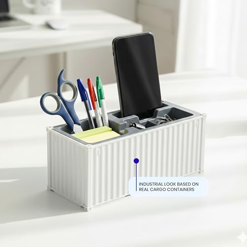 Image of Shipping Container Pen Stand, Container Style Desk Organizer Pen Stand for Office Table Shipping Company (White)