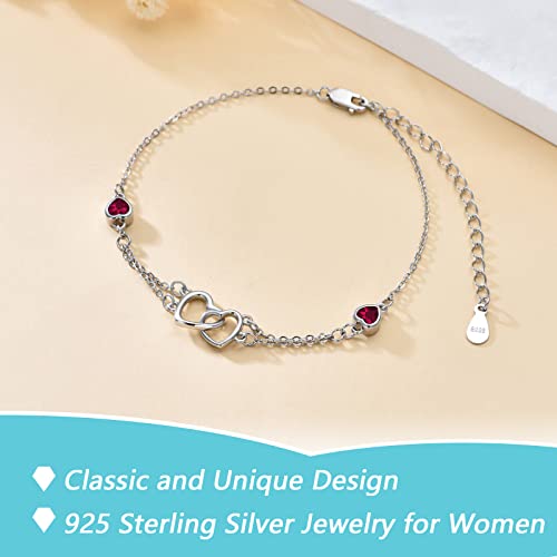 Red Anklet For Women 925 Sterling Silver Double Heart Anklets Red Crystal Summer Jewelry Birthstone Dainty Anklet Beach Love Foot Anklets July Birthstone Wedding Graduation Gift For Girl Teen #TOP4