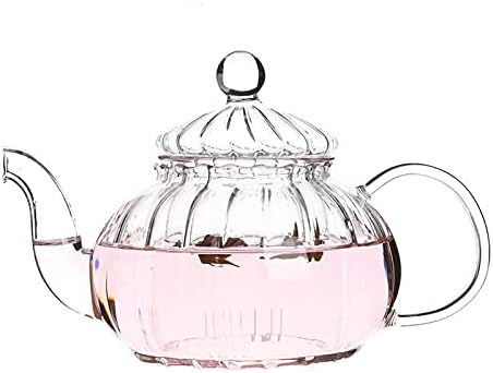 600 ミリリットルストライプカボチャ形の花ティーポット 耐熱ガラスポット 花ティーカップガラスティーポット