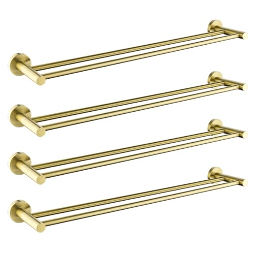 Porte-serviettes double barre or brossé mural en acier inox 304