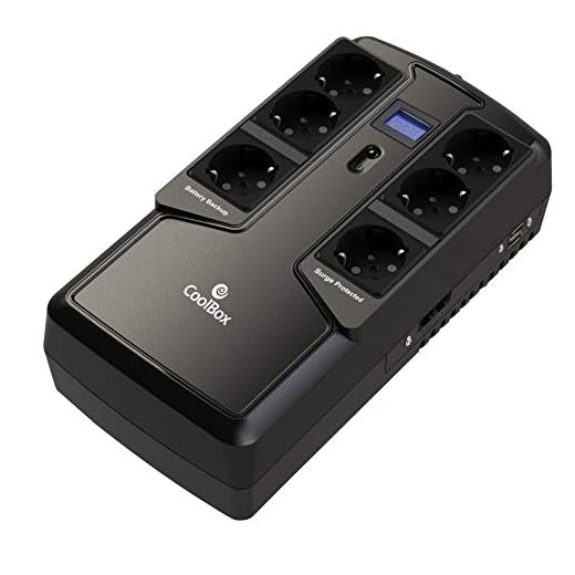 Coolbox Scudo Ii - Sai/Ups Sistema de Alimentación Ininterrumpida de 800Va con 6 Schukos y 2 Puertos Usb de Carga, con Pantalla Lcd - Color Negro