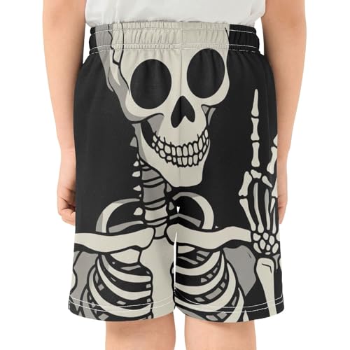Skeleton Peace Black School Boys Breathable Summer Shorts Elastic Waist Classic Wide-Leg Youth Shorts XS3