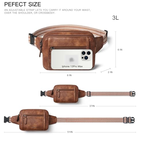 Image of LATMAP 3L TRIPLE ZIP Fanny Packs Belt Bag For Women Men Crossbody Waist Pack Sling Chest Bum Travel Bag Purse Faux Leather Fashion Cute Brown