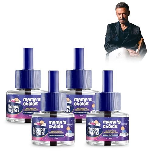 Happy Nights Mosquito Repellent Vaporizer, Indoor Mosquito Liquid Repellent, 45Ml Repellent (Lemon Eucalyptus, Pack of 4 Refill plus 1 machine)