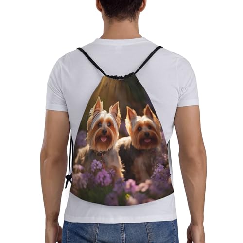 Yorkie Floral print Drawstring Bag Sack Gym Bag Ditty Bag for Gym Traveling, Hiking, Yoga, Shopping for Adult2