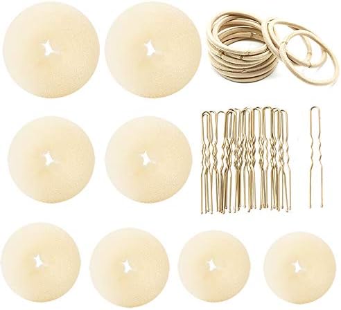Hair Bun Maker,Donut Bun Maker Ring Style Hair bun maker set with 18 Bobby Pins &10 Elastic hair tie bands&8 Bun For Chignon Hair Styles (2 Small 2 Medium 2 Large 2 Extra-large) (Blonde)