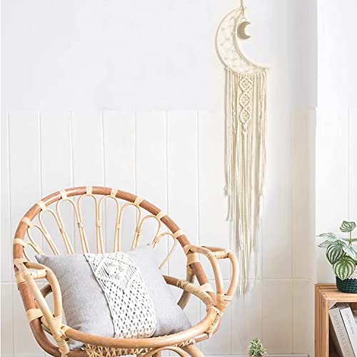 Moon Dream Catcher Handmade For Home Decor, Handmade Macrame Wall Hanging,Bohemian Bedroom Decoration Gifts For Teenage Girls,Moon Dream Catcher With Led Light. #TOP4