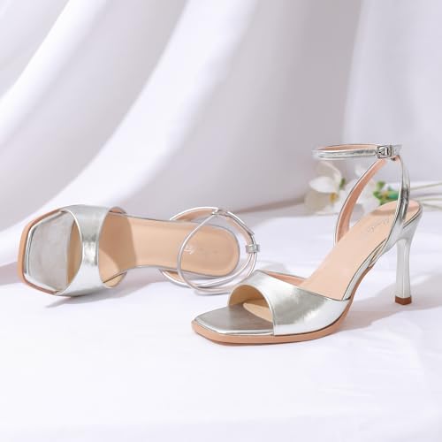 Image of Mostrin Strappy Heels for Women Square Open Toe Lace Up Heeled Sandals Ankle Strap Sexy Stiletto High Heels for Party, Prom, Dating, Wedding