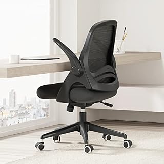 Hbada Home Office Chair, Ergonomic Desk Chair with Adjustable Height,Flip-Up Armrests,Rocking Chair with Lumbar Support, Soft Cushion, Swivel Task Chair, Black