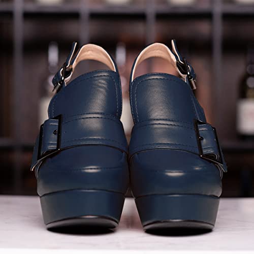 Image of SHODENSE Women Vintage Platform Chunky High Heels Pumps Shoes Round Closed Toe Platform Loafers Ankle Strap Block Heel Slingback Summer Sandals Backless Buckle Loafer Ladies Chic Sexy Party 4-11 M US