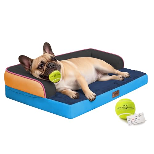 Image of Comfort Expression Washable Orthopedic Dog Bed for Large Sized Dogs | Waterproof Memory Foam Pet Bed 36x27 Inch with Removable Cover with Non-Slip & Bolster