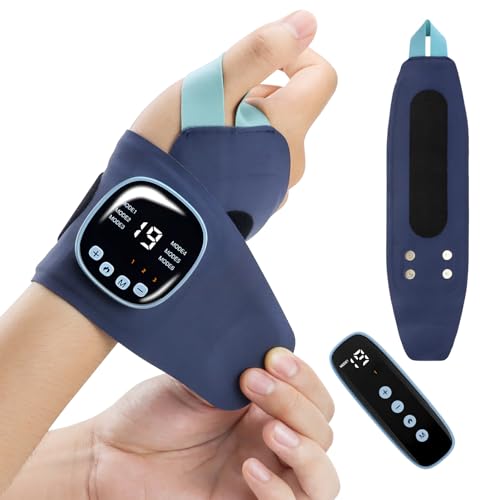 Yuning Masajeador de Muñeca EMS y TENS, Portátil Inalámbrico Masajeador de Manos con 3 Calor, 9 Modos y 19 Intensidades para Alivia la Fatiga y el Dolor de la muñeca, Soporte de muñeca para Tendinitis