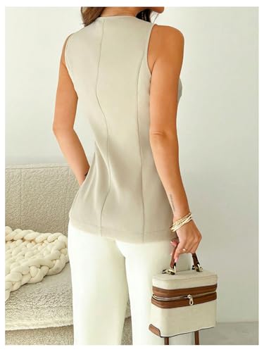 Verdusa Women's Button Down V Neck Blazer Vest Split Sleeveless Tops2