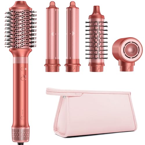 5 in 1 Hot Air Styler & Hair Styler- High-Speed Hair Blow Dryer Brush, Fast Drying No Heat Damage Multi-Styler with Auto Wrap Curlers for Volumizing Curl Straighten Frizz-Free Styling with Travel Bag
