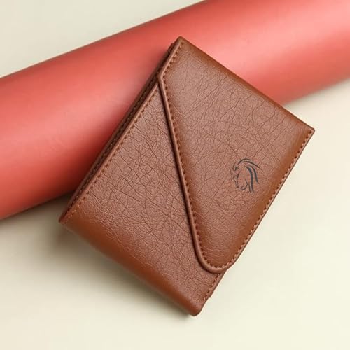 Image of VEMILIO Men's Vegan Leather Wallet for Men | Edge Cut Slim Bi-Fold Gents Purse | Stylish Wallet with Coin Pocket | 3 Card Slots | ID Window & 2 Currency Compartments (Tan)