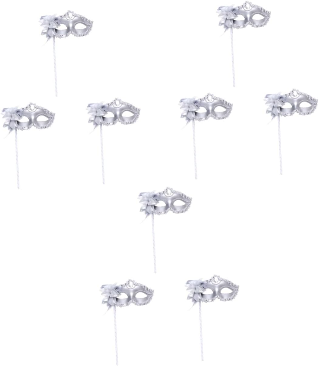 minkissy 9pcs Black Exquisite Metal Man White Classic Venice Favors Dress and Venetian with Adult Women Mask Handheld Cosplay Silver Xxcm Party Men Princess Half Mascarade