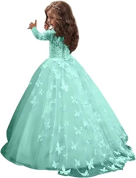 Tulle Flower Girl Dresses for Wedding Long Sleeve Butterfly Pageant Dress Girls Party Dress for Girls