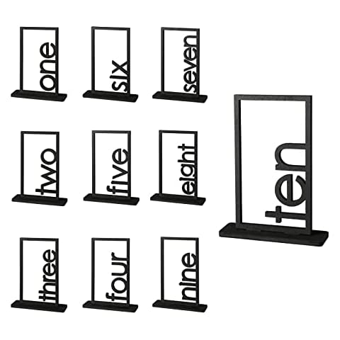 Wooden Table Numbers 1-10 - Wedding Table Number Signs with Holder Perfect for Party Events and Catering Reception (Black 1&10) Cover