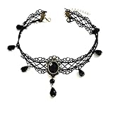 Faruodis Kristall Spitze Blume Choker Halskette Gothic Strass Vampir Kragen Halskette Kette Teardrop Beads Quasten Schmuck für Damen Frauen (schwarz A)