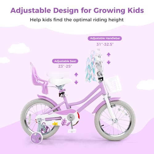 Image of BABY JOY Girls Bike with Streamers & Doll-Seat, Kids Bike for 3-8 Years Old